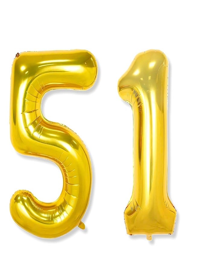 أون بلو بالون ذهبي لامع على شكل الرقم 51، مقاس 32 بوصة، مثالي للاحتفال بأعياد الميلاد، والذكرى السنوية، والخطوبة، والزفاف، وحفلات الوداع. - Image 1